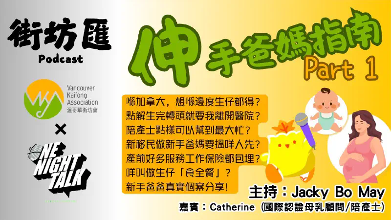 Ep. 408 伸手爸媽指南(上)【街坊匯】One Night Talk (03.24.2025) 主持: Bo, May, Jacky 嘉賓: Catherine (國際認證母乳顧問/陪產士)溫哥華|廣東話|香港人